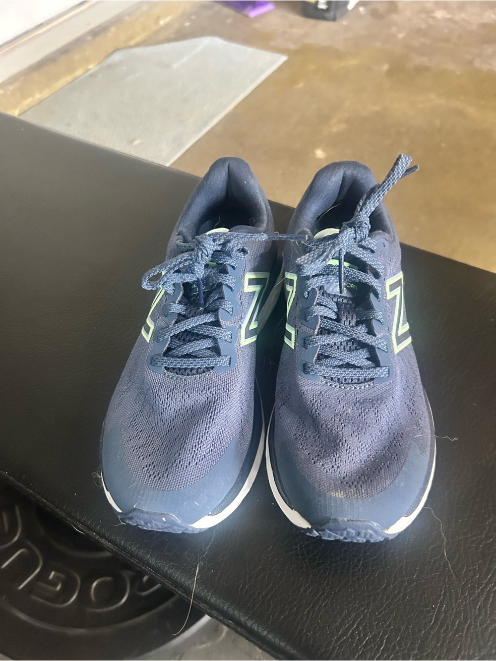 New Balance Men's Navy Athletic Sneakers with Lime Trim